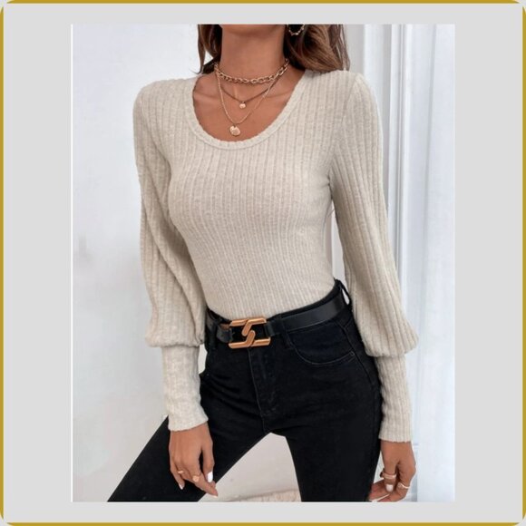 Soft Ribbed Balloon-Sleeve Knit Top – Size M - Picture 3 of 11